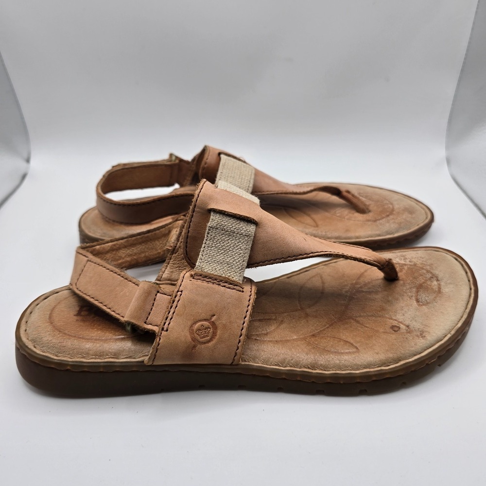 Born Siri Strappy Tan Sandal Thong Leather And Stretch Buckle Closure Size 7